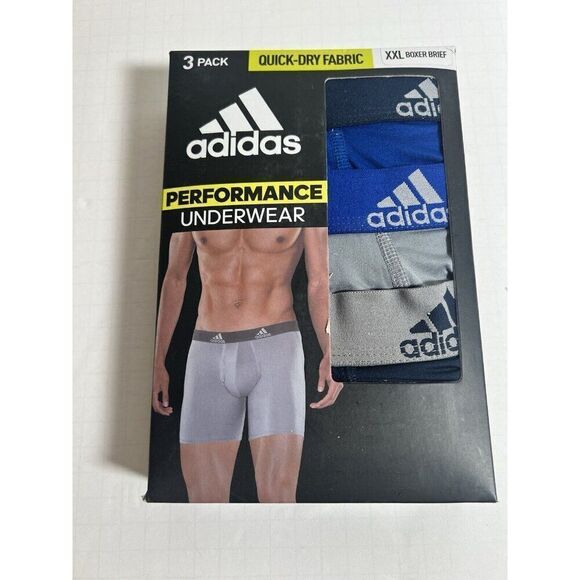 3 PACK MENS ADIDAS PERFORMANCE AEROREADY QUICK DRY BOXER BRIEFS XXL NWT - Picture 1 of 4
